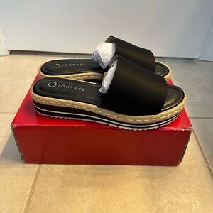 Journee Collection Black and Gold Slide Sandals